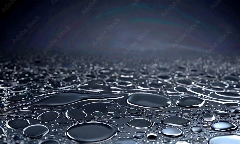 Leinwandbilder a close-up view dark, glossy surface with numerous water droplets scattered across it, creating a se