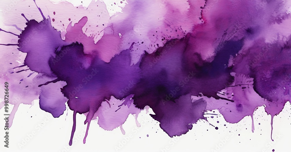 Aufkleber a vibrant abstract watercolor painting with splashes of purple and pink hues, creating a dynamic and