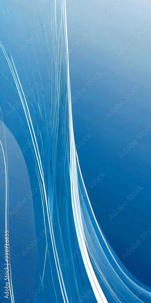 Poster a gradient of blue hues, transitioning from a lighter shade at the top left to a darker one at the bottom right The central focus is a curved line, which appears to be
