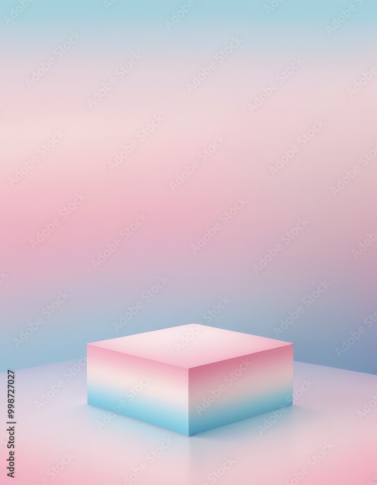 Aufkleber A cube with a gradient of pink and blue sits on a reflective surface, set against a gradient background transitioning from pink to blue