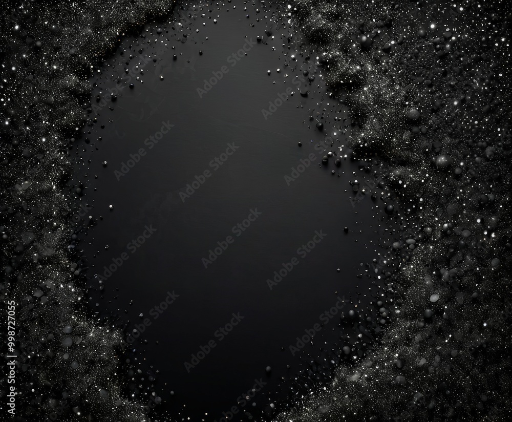 Poster A dark, starry background with scattered white and black speckles, creating a sense of depth and texture