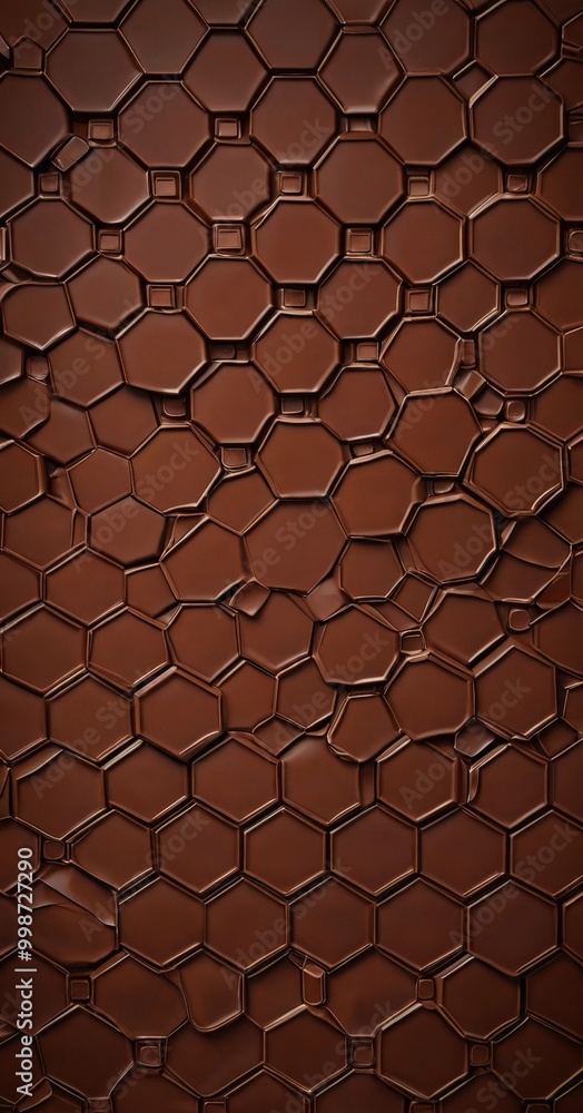 Poster a close-up view textured brown surface composed of numerous hexagonal shapes arranged in a repeating pattern