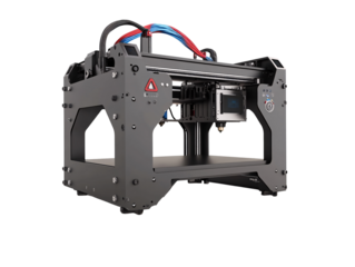 a large metal machine with a blue and red object