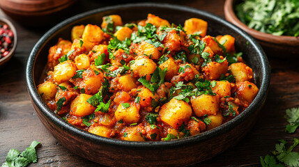 Aloo Gobi Indian Meal with Sides. Generative AI