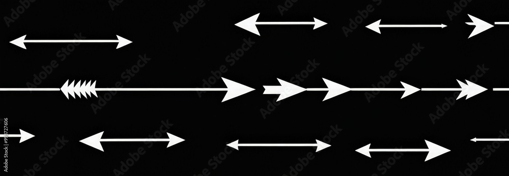 Poster a sequence of white arrows pointing in various directions against a black background