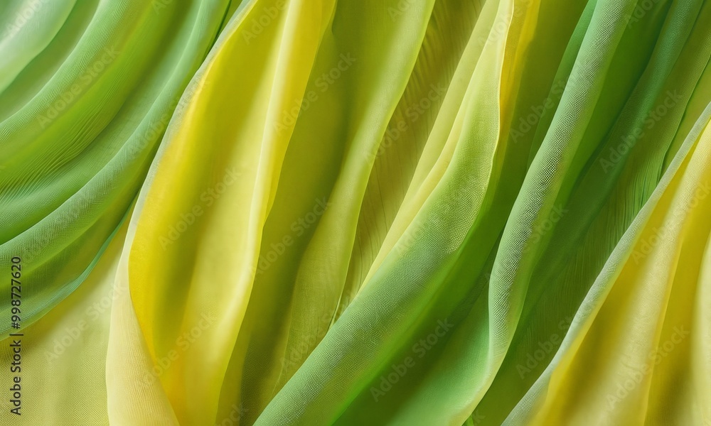Leinwandbilder a close-up view fabric with a vibrant green and yellow color scheme, featuring curved and flowing lines that create a sense of movement and texture