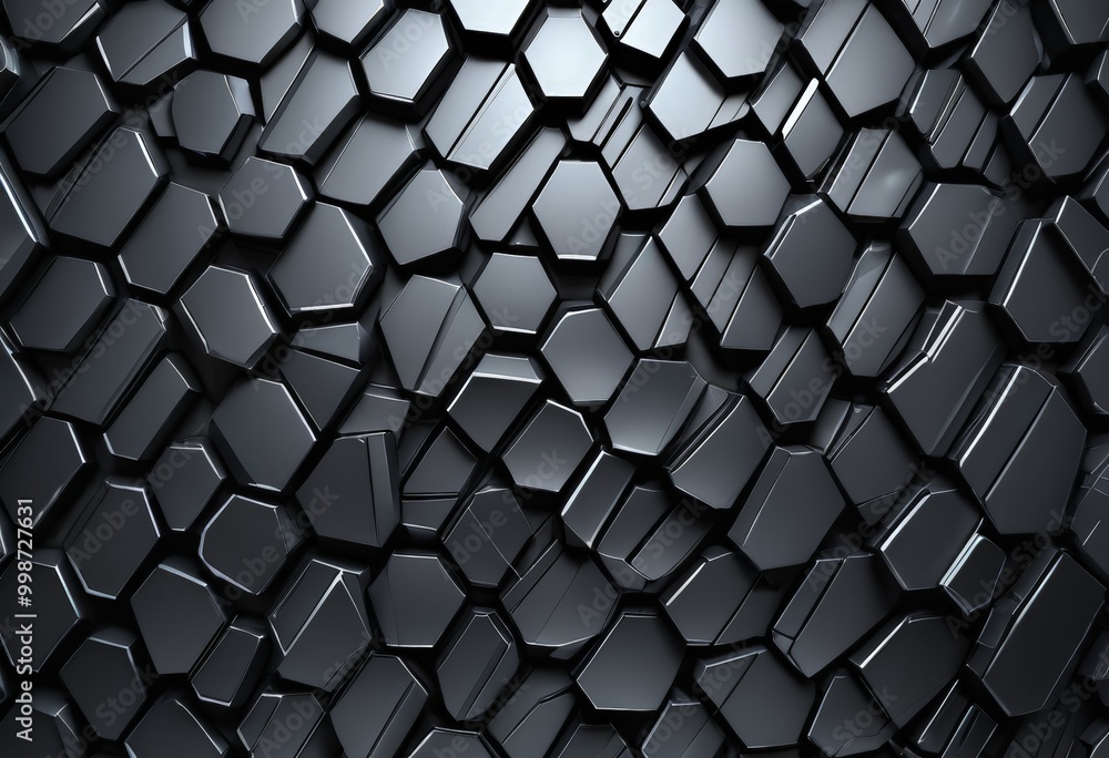 Poster a repeating pattern of hexagonal shapes in varying shades of gray, creating a textured and visually striking background