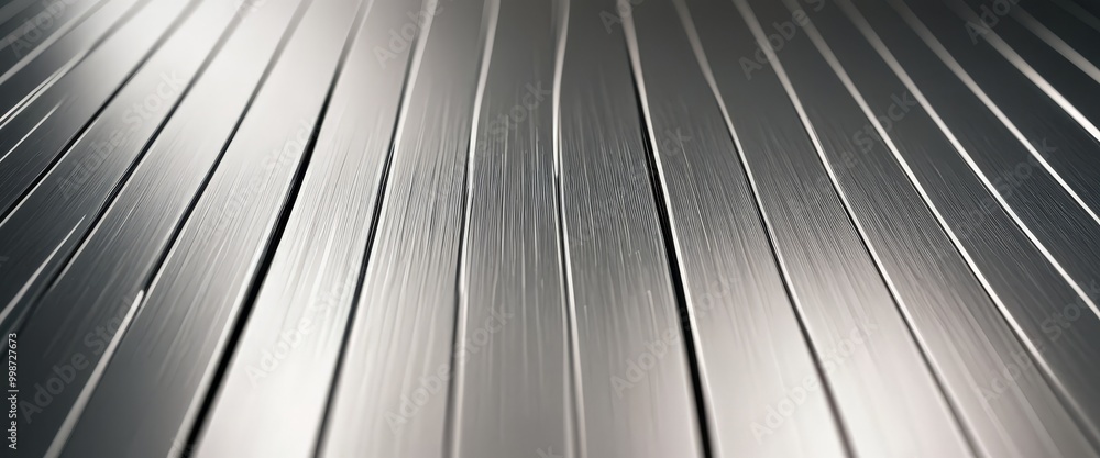 Poster A close-up view series of parallel metal slats arranged in a diagonal pattern, creating a textured and reflective surface