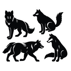 create black silhouette gray wolf set vector with white background