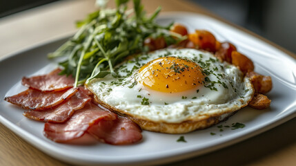 Delicious Classic Breakfast Plate with Egg and Bacon