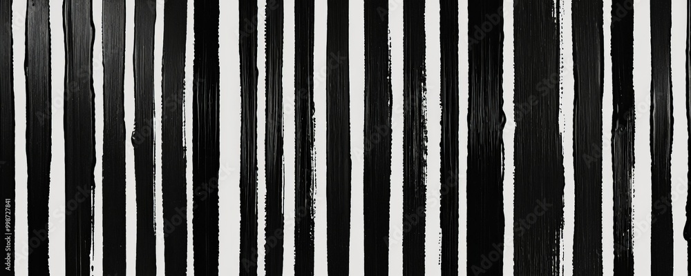 Poster a repeating pattern of vertical black and white stripes, creating a rhythmic and visually striking design
