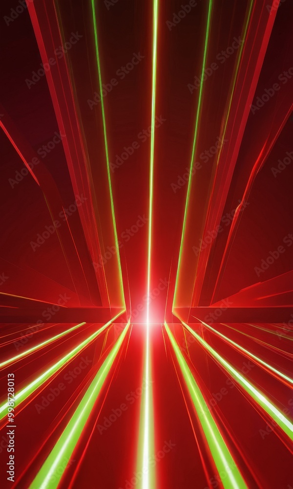 Aufkleber a vibrant abstract scene featuring a red background with green and red laser beams radiating outward