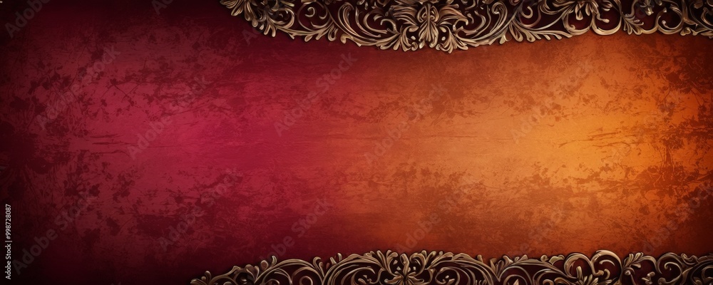 Poster a rich, textured background with a gradient of warm colors transitioning from deep red at the top to