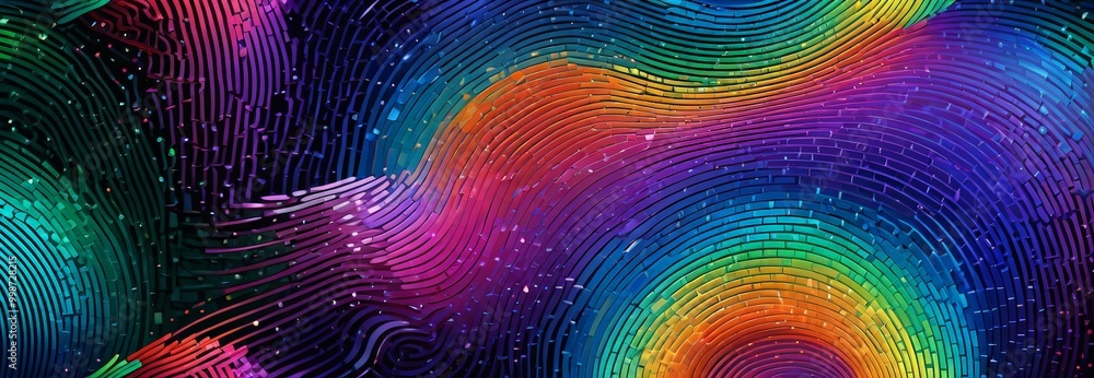 Leinwandbilder a vibrant abstract pattern composed of concentric circles and lines, creating a mesmerizing rainbow-like effect The colors are vivid and varied, with hues of blue, green,