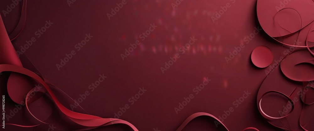 Poster Abstract red background with curved lines and circles, creating a dynamic and visually striking composition.