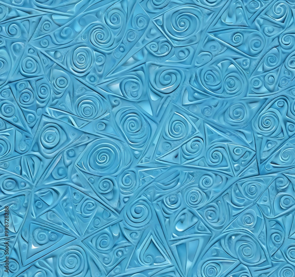 Poster a repeating pattern of blue swirls and triangles, creating a visually captivating and abstract desig