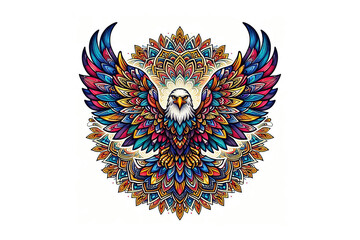 Fototapeta premium Colorful eagle mandala design, white background