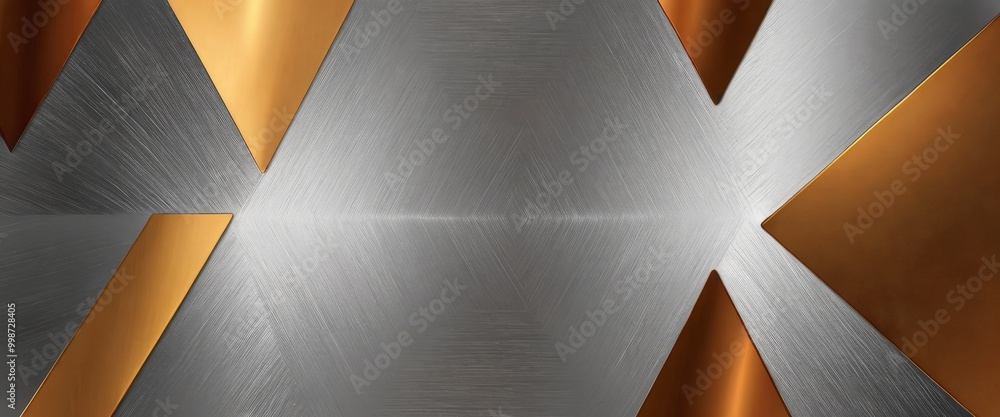 Poster a metallic surface with a geometric pattern of intersecting lines and triangles in shades of silver and gold