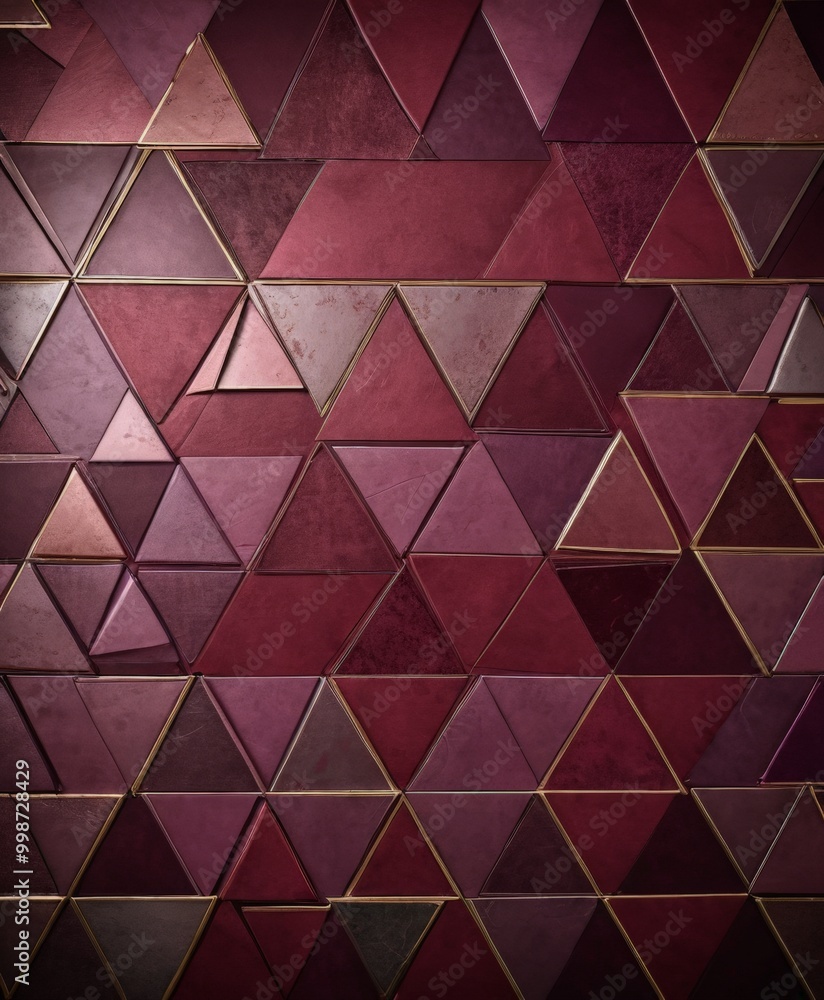 Aufkleber a pattern of overlapping triangular shapes in various shades of red, with gold accents, creating a v