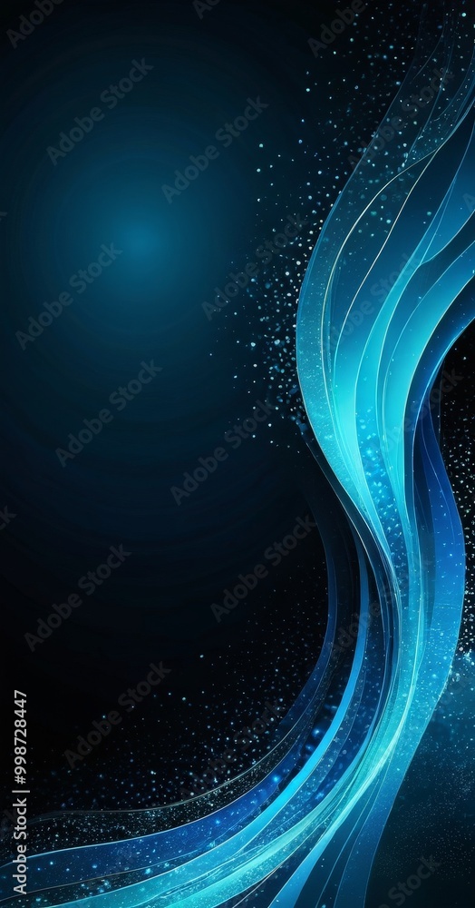 Leinwandbilder a dark blue background with a wave-like pattern of blue and white lines and dots, creating a sense of movement and energy.