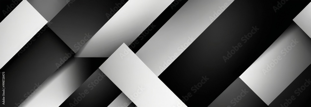 Poster a black and white abstract composition featuring intersecting diagonal lines and rectangles, creating a sense of depth and movement