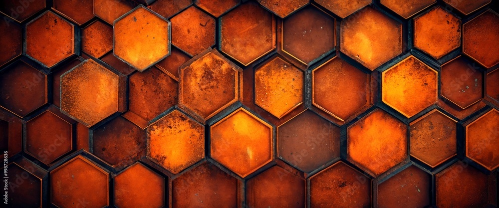 Aufkleber a close-up view pattern of hexagonal tiles in varying shades of brown, arranged in a grid-like fashi