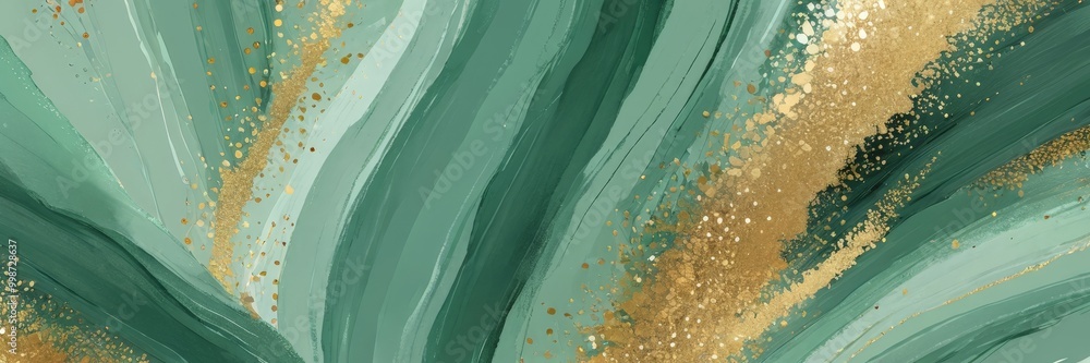 Fototapete a vibrant abstract pattern with green and gold hues, created using a brush stroke technique The brush strokes are layered and overlapping, resulting in a dynamic and