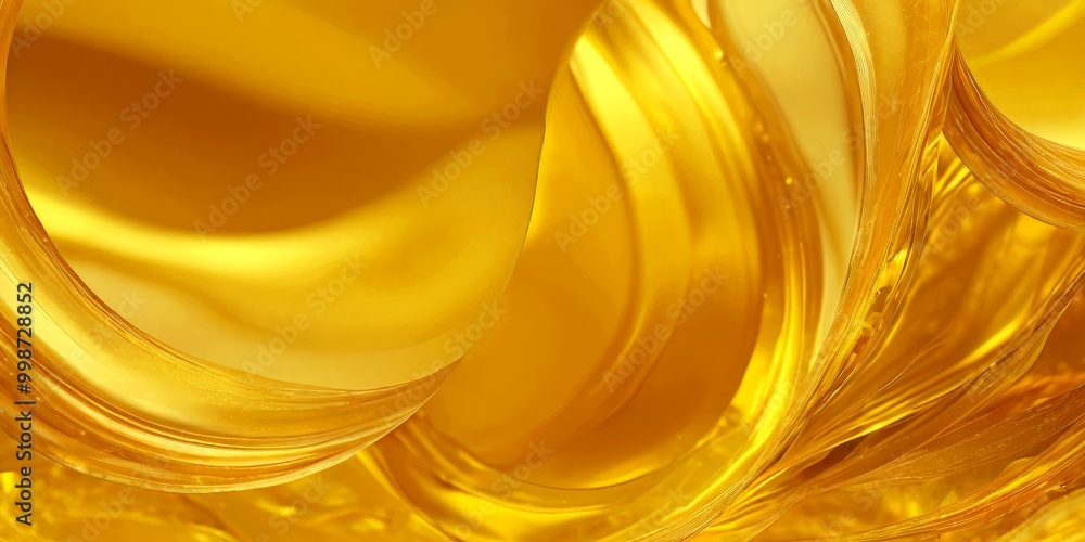 Poster a close-up view golden liquid, possibly honey or syrup, with a swirling, organic texture that creates a sense of movement and fluidity