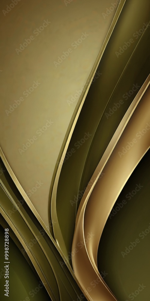 Poster a striking abstract composition of curved lines in shades of gold and green, creating a sense of mov