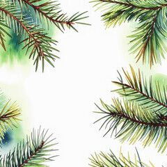 Obraz premium spruce branches on a white background. drawing with paints. winter, new year. watercolor illustration. artificial intelligence generator, AI, neural network image. background for the design.