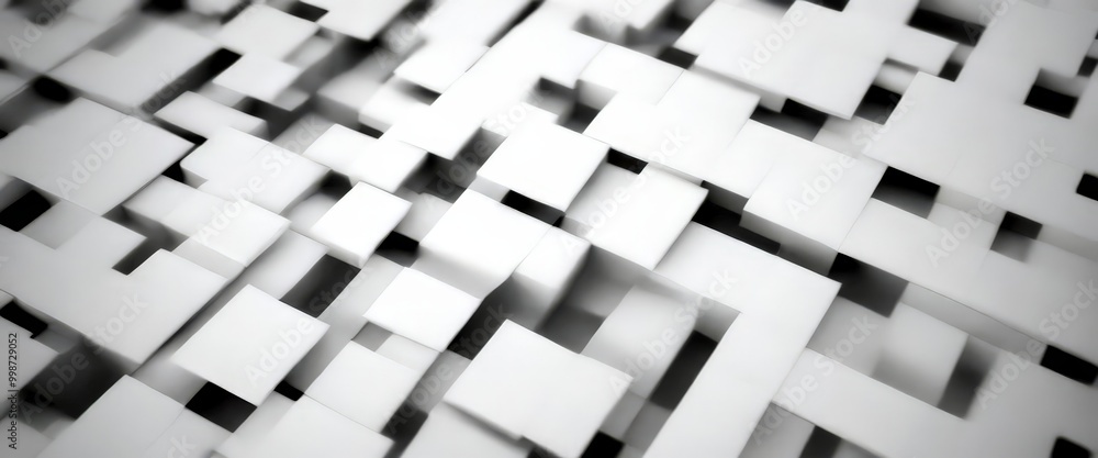 Leinwandbilder a black and white abstract composition featuring a grid-like pattern of overlapping white cubes, creating a sense of depth and complexity