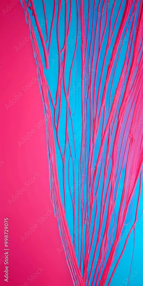 Poster a striking abstract composition of pink and blue lines and shapes, creating a sense of movement and dynamism