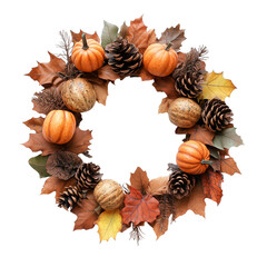 Autumn Wreath with Pumpkins and Pinecones
