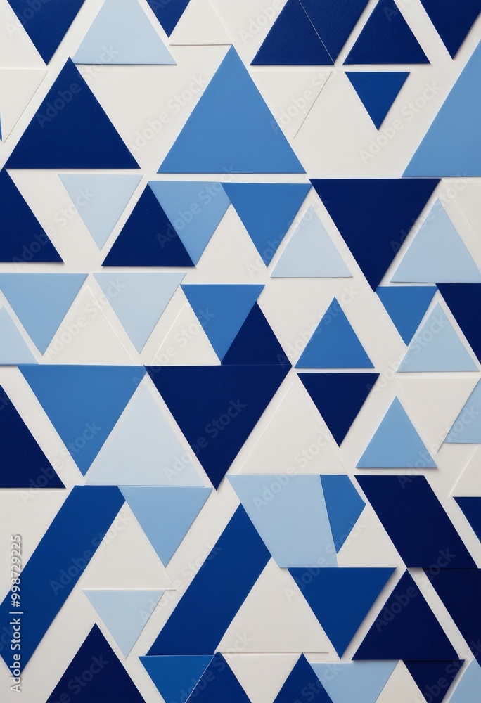 Poster a geometric pattern composed of various shades of blue triangles arranged in a grid-like fashion.