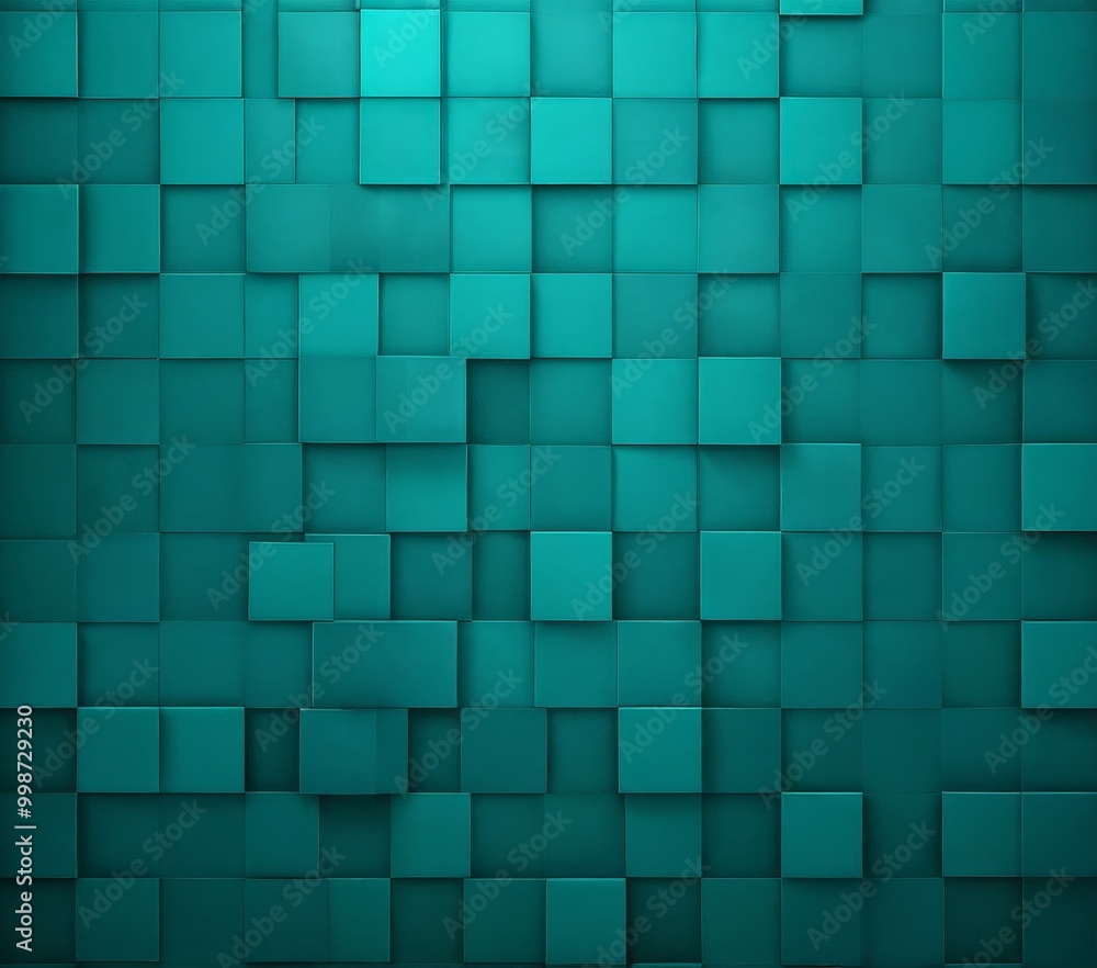 Fototapete a grid of square tiles in a vibrant teal color, arranged in a repeating pattern