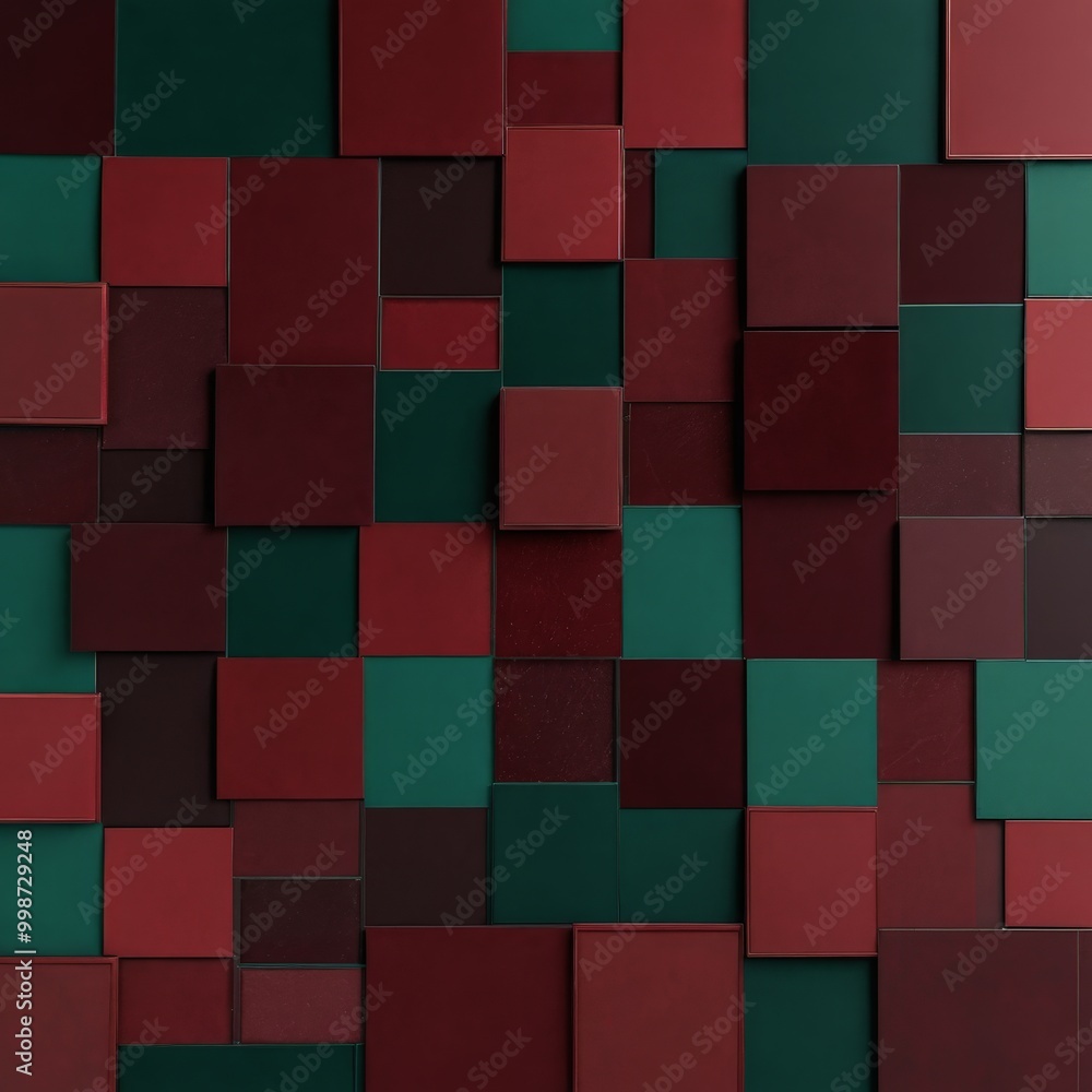 Aufkleber a grid of square tiles in various shades of red, green, and burgundy, arranged in a visually appeali