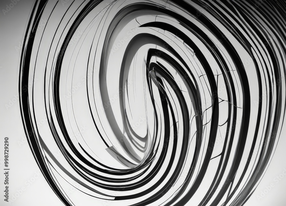 Leinwandbilder a black and white abstract composition featuring a swirling pattern of curved lines, creating a sense of movement and dynamism