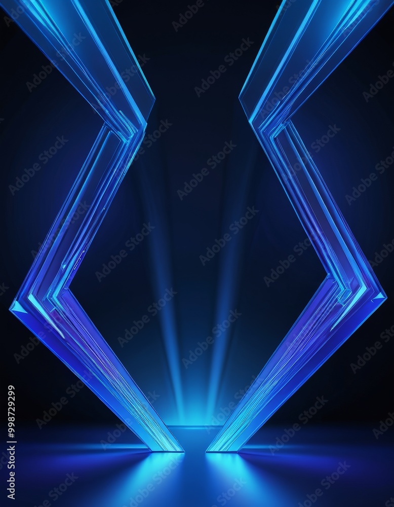 Fototapete a striking blue and black abstract design with a central point of light and radiating lines extendin