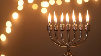 Menorah with Warm Bokeh on White Background