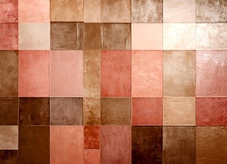 a grid of square tiles in various shades of pink, beige, and brown, arranged in a visually appealing pattern
