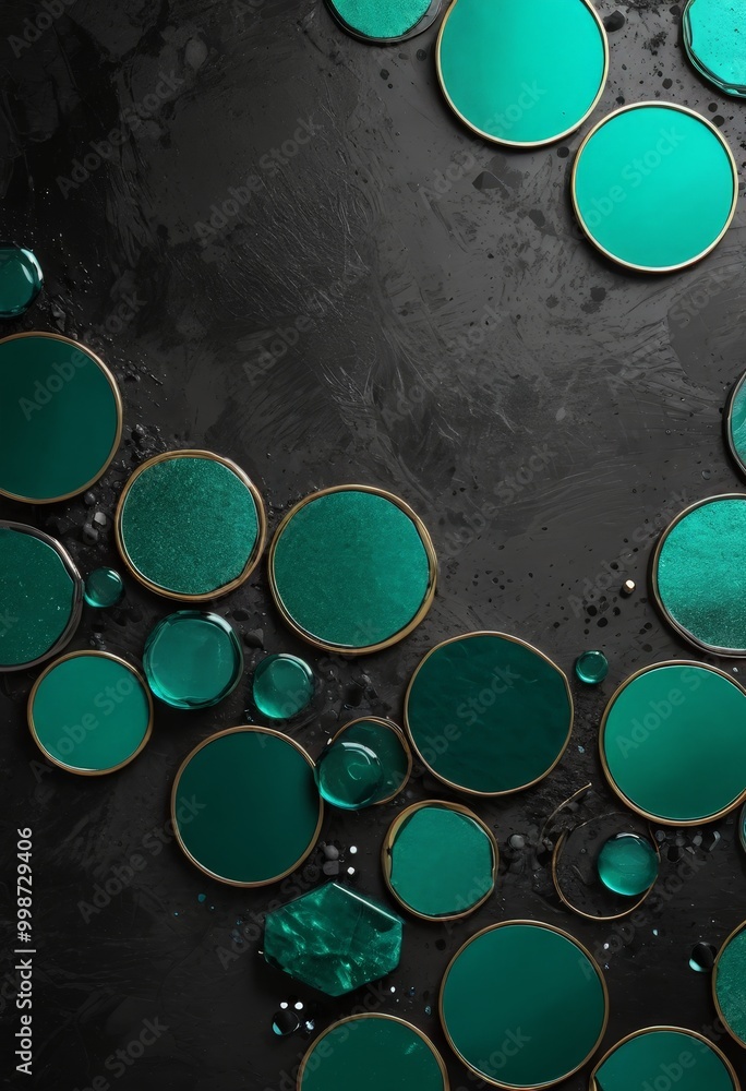 Leinwandbilder a collection of circular objects in shades of green and gold, arranged in a seemingly random pattern