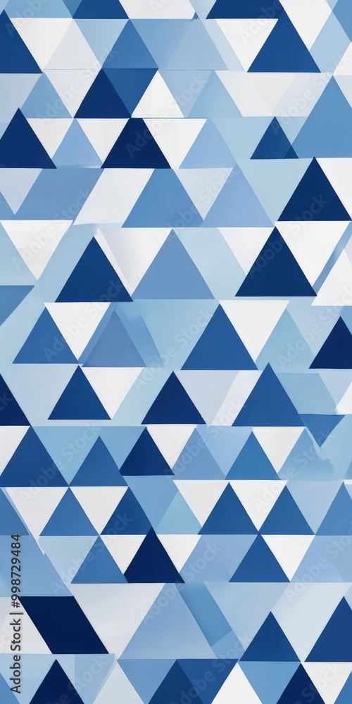 Poster a repeating pattern of blue and white triangles, creating a visually striking and geometric design