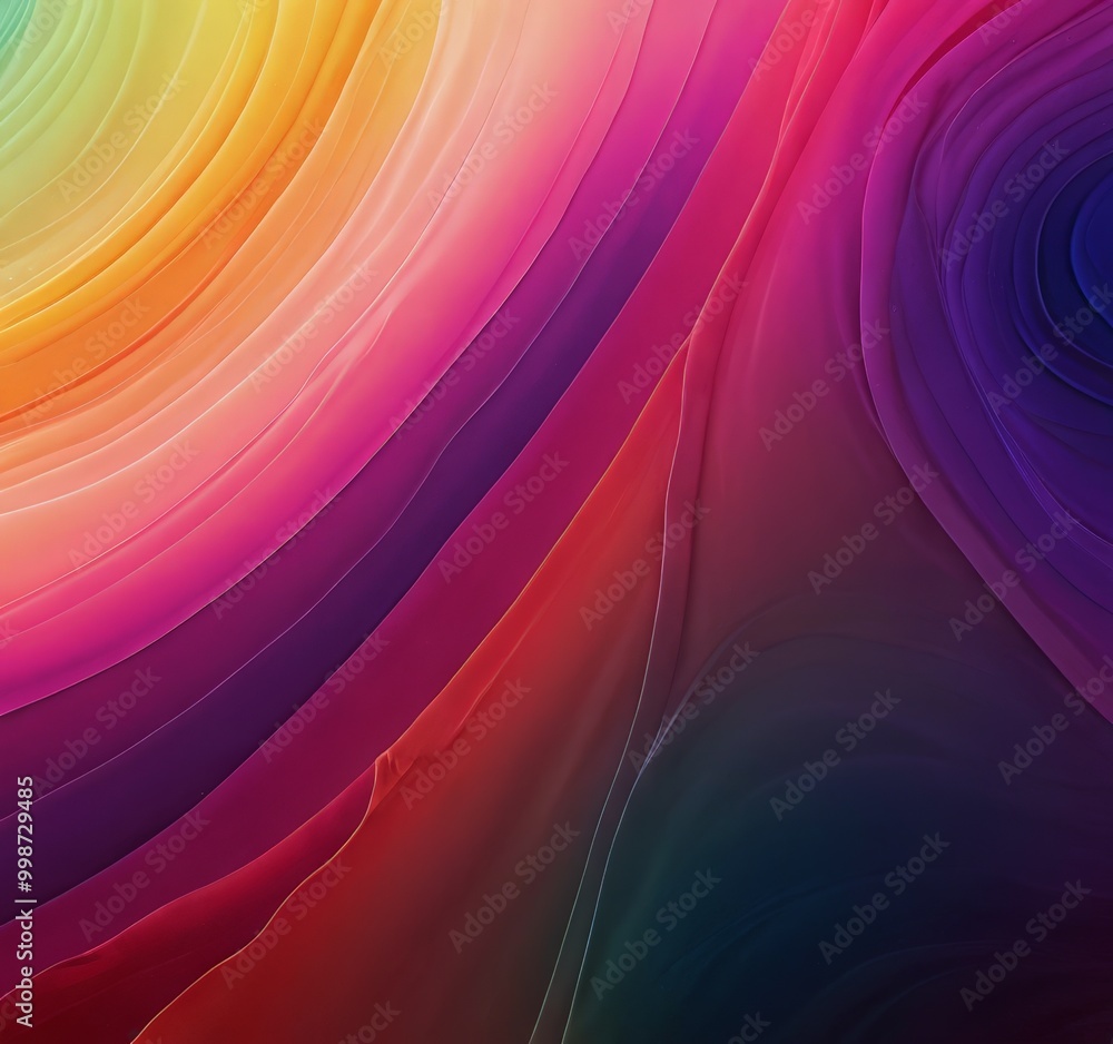 Aufkleber a vibrant abstract pattern composed of overlapping curved lines in a spectrum of colors, including yellow, orange, pink, purple, and blue, creating a dynamic and visually