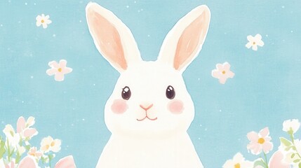 Fototapeta premium Adorable watercolor easter bunny postcard for spring celebrations