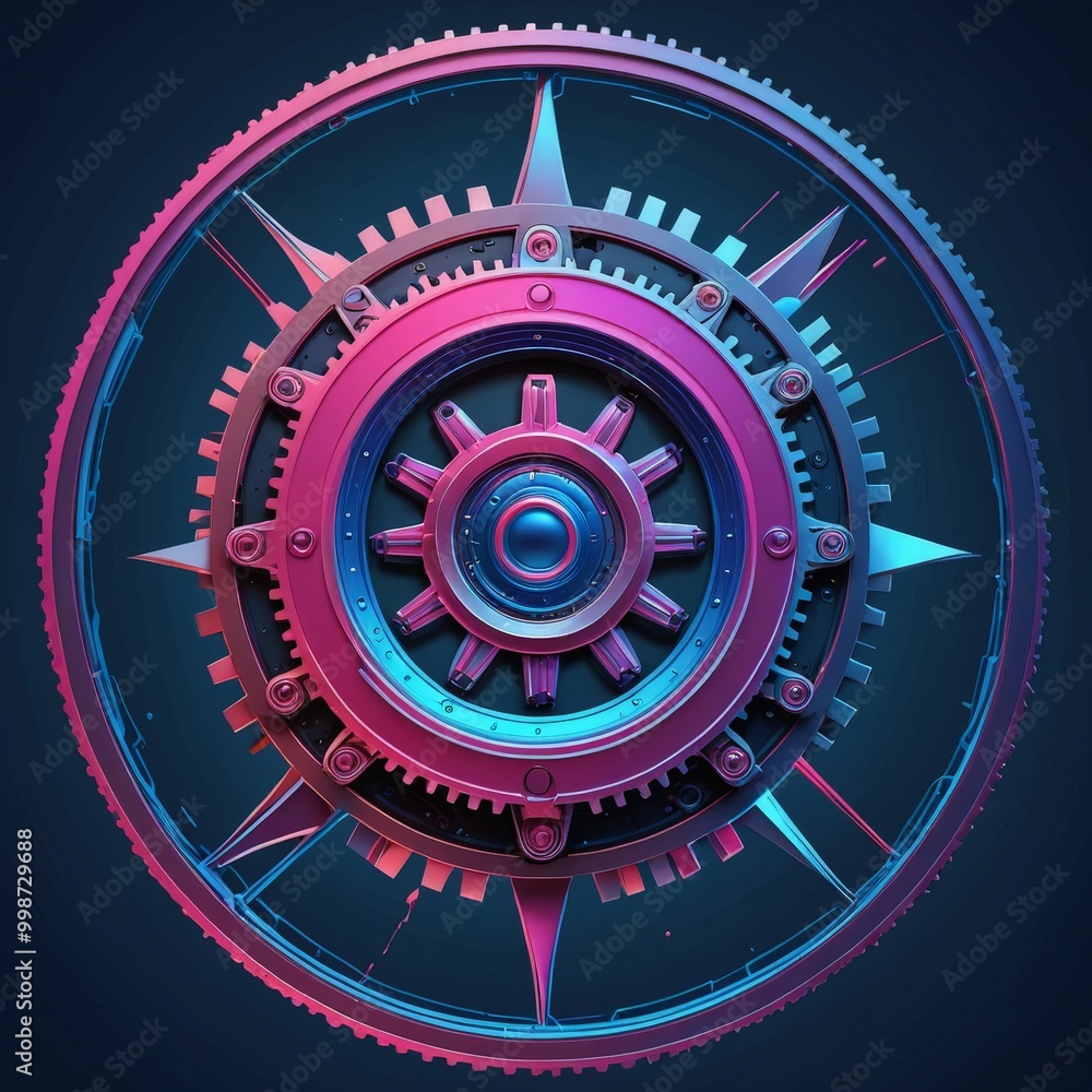 Leinwandbilder a complex, futuristic gear design with a central circular element surrounded by a series of radiatin
