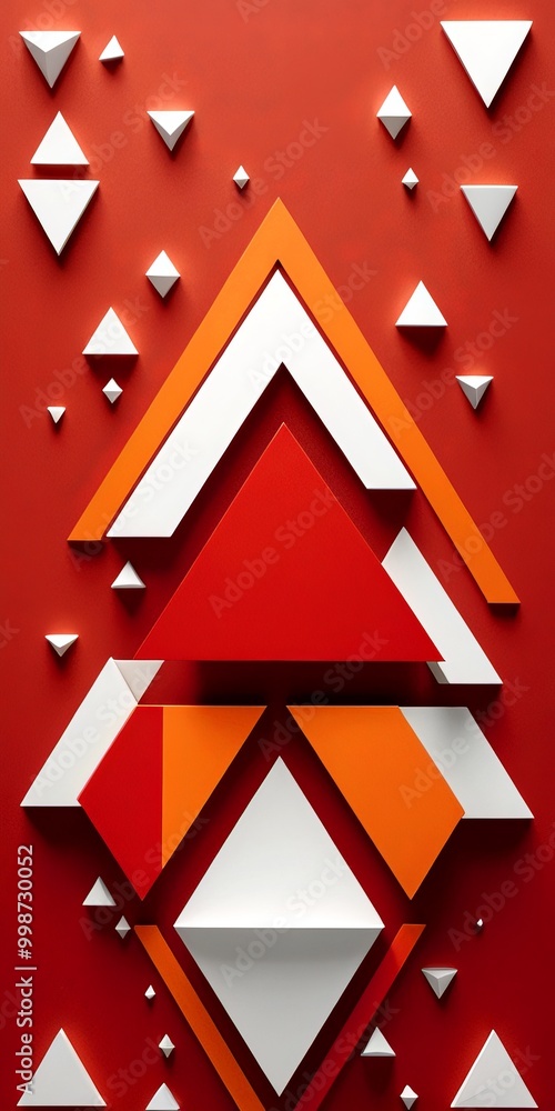 Poster a vibrant abstract composition of overlapping white and red triangles arranged in a geometric patter
