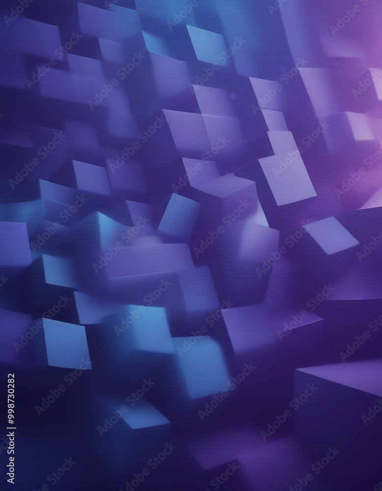 Poster a complex arrangement of cubes in various shades of blue and purple, creating a visually striking and abstract pattern