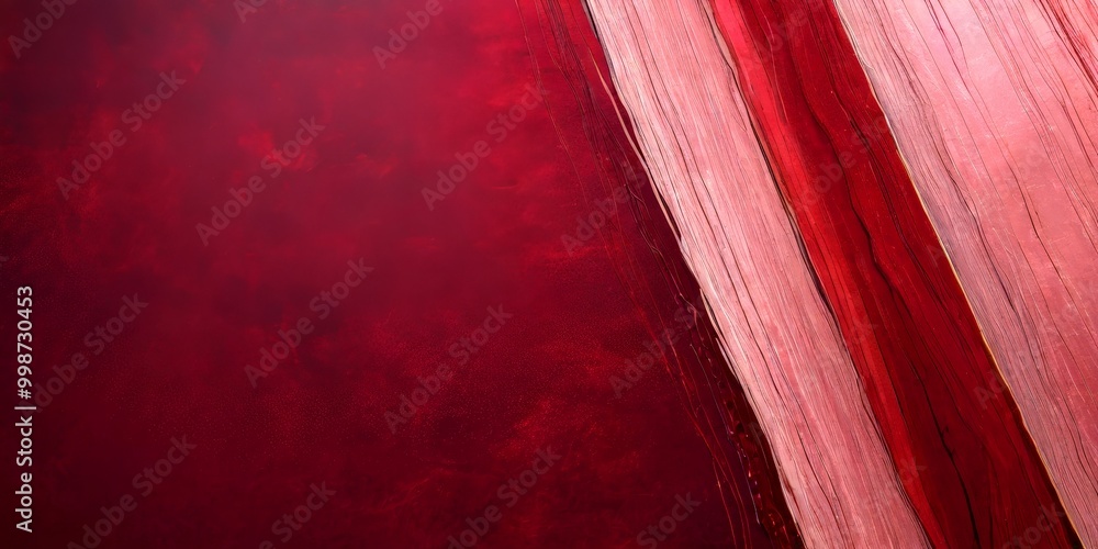 Poster abstract featuring vertical stripes of red and pink paint on a dark red background
