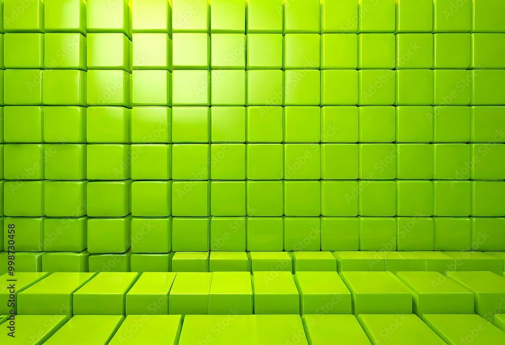Poster A green wall composed of numerous square tiles arranged in a grid pattern