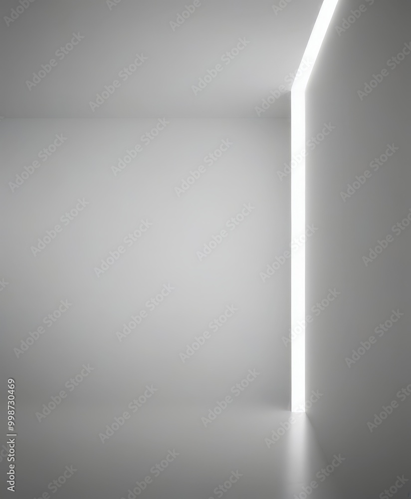 Poster A minimalist white room with a single light source on the right side, creating a sense of depth and perspective